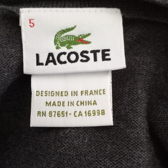 Lacoste Men's Gray V-Neck Sweater Classic Knit SZ.L-5 EUC - Picture 7 of 9